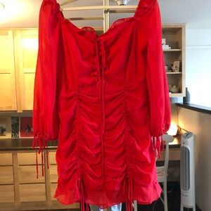 Red tie up mini cocktail dress